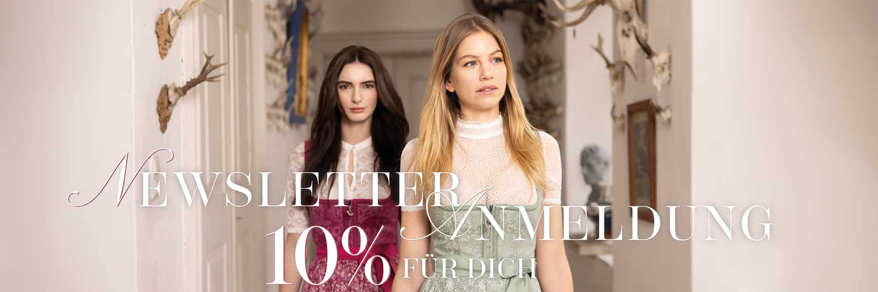 2 Damen im Dirndl. Beschriftung: Newsletter Anmeldung, 10% für dich