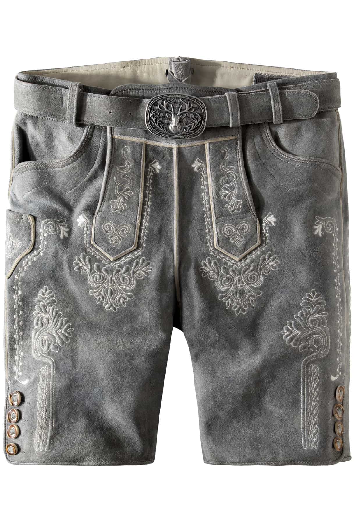 Trachtenlederhose Artur hellgrau gespeckt | 46