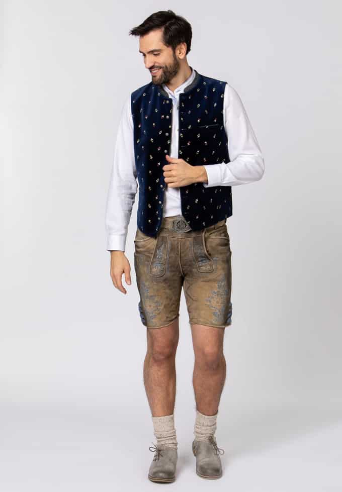 Gilet Traditionnel Alonso Pour Homme - Loden Chiné, Col Montant Velours, Style Tyrolien/prairie