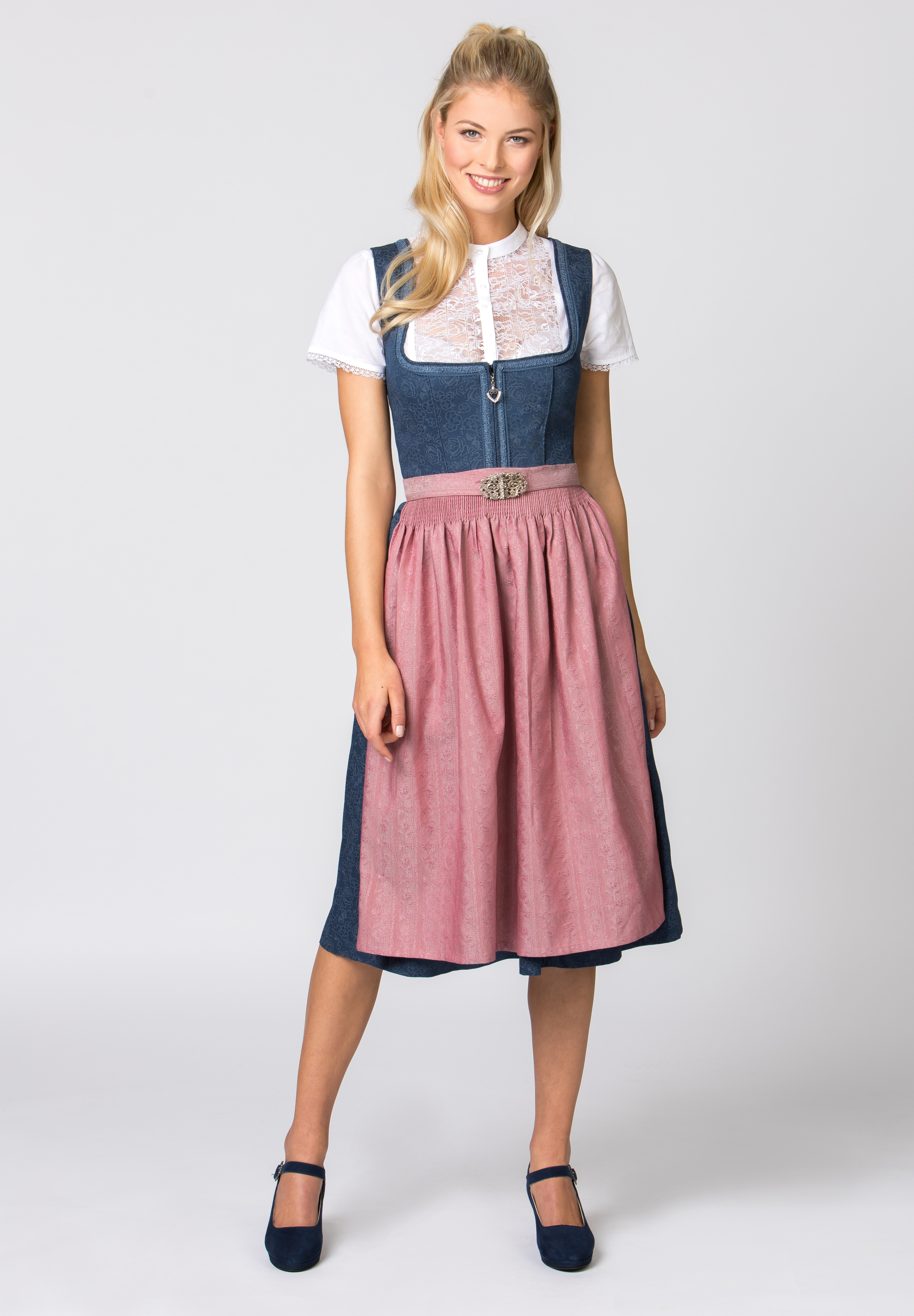 Dirndl Roseline blau-altrosa