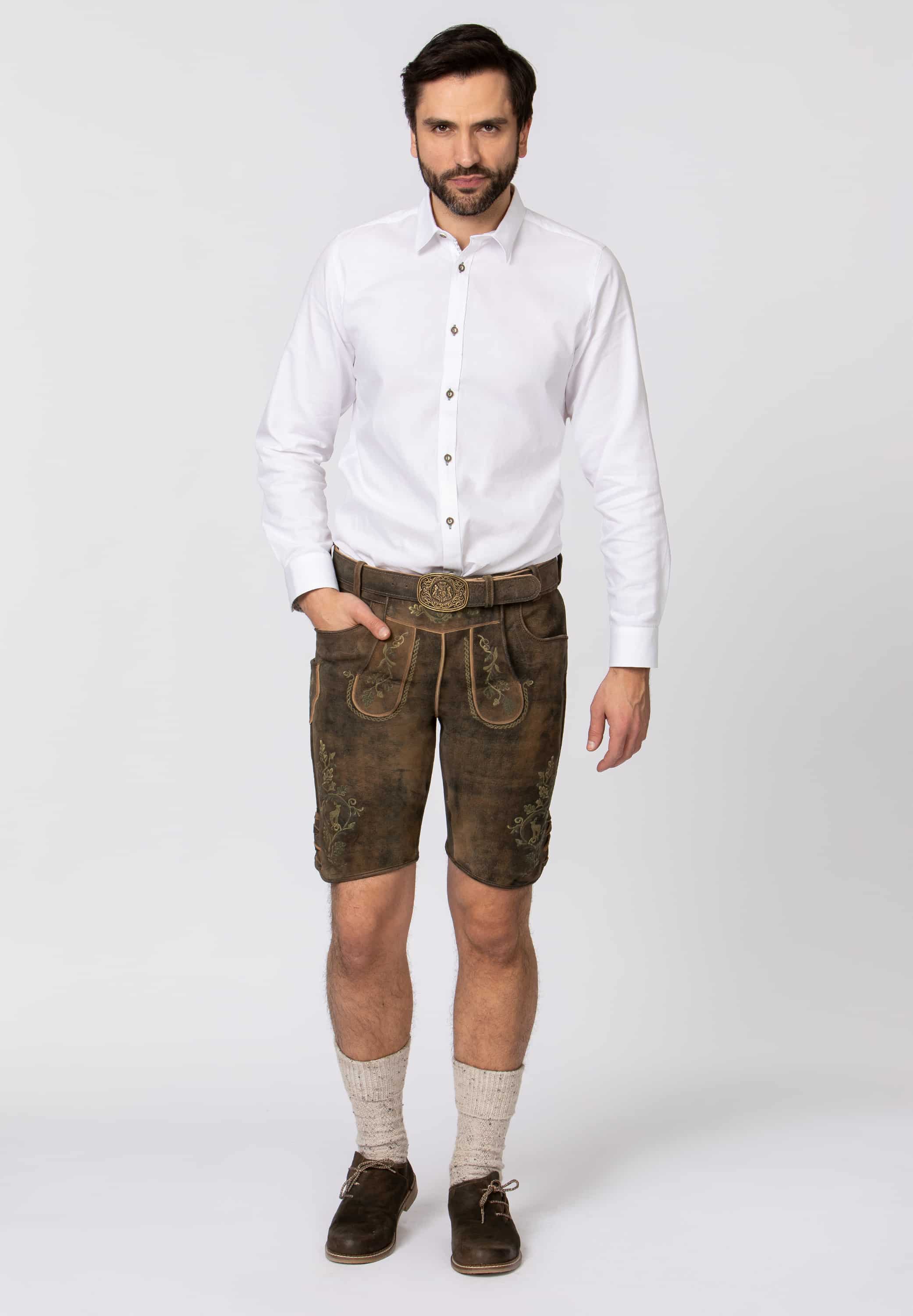 Lederhose Leonardo braun-gespeckt grün