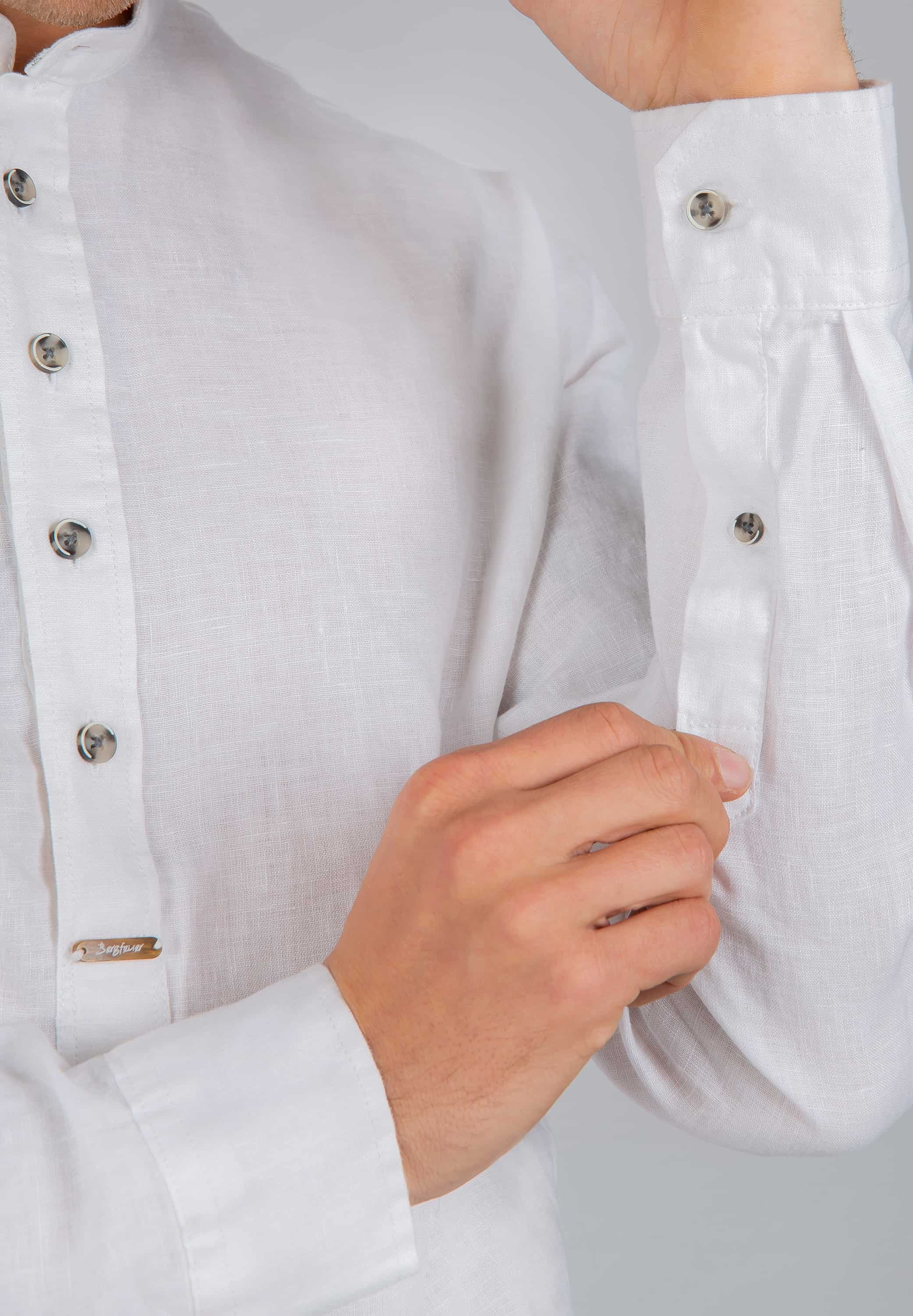 Stockerpoint Herren Valentin Trachtenhemd - Comfort Fit Aus Leinen, Weiß Mit Hornknöpfen